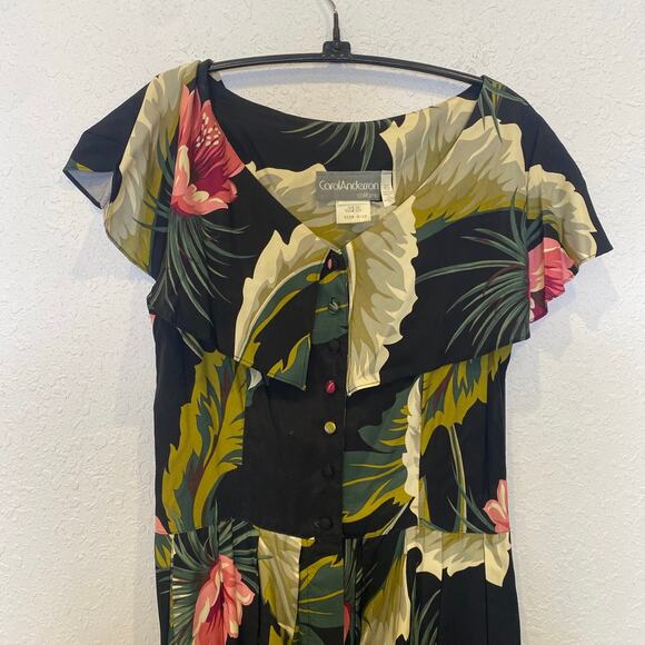Carol Anderson Vintage Floral Shawl Collar Button Down 1980s Dress Sz Sm - Picture 2 of 15